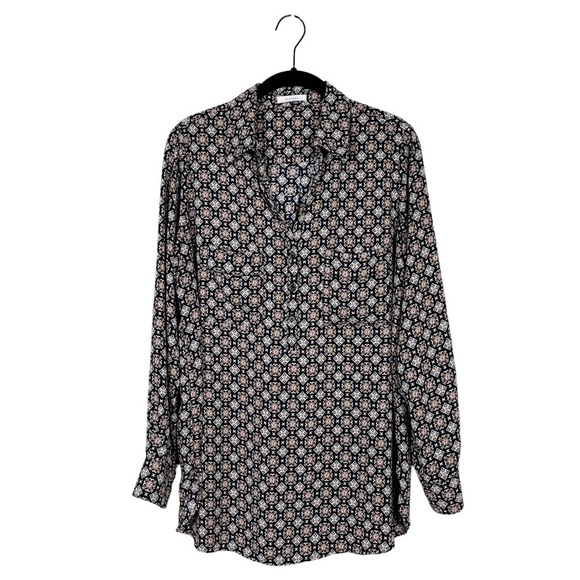 Pleione Medallion Print Half Button Down Collared Long Sleeve Top Size S - Picture 1 of 6